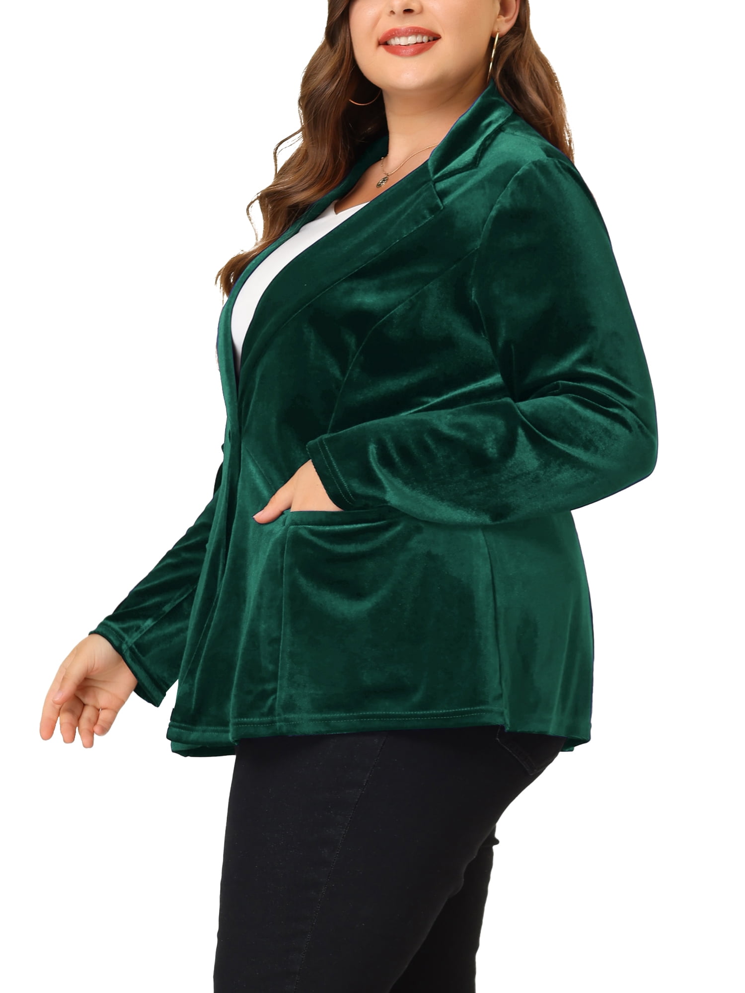 DARING DIVA Women's Plus Size Vintage Party Button Notched Lapel Blazer 4X Dark Green
