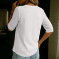 thumbnail image 5 of Women's V Neck 3/4 Sleeve Henley Top, Button Detail Casual Loose Tunic Blouse, Solid Color Elbow Sleeve Shirt for Daily Office Casual Wear 09-White XXL, 5 of 5