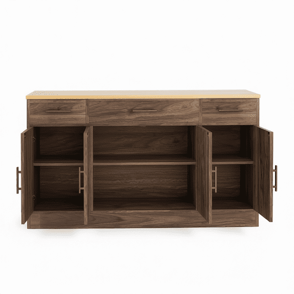 53 Inch Buffet Cabinet with Drawers, Farmhouse Sideboard Storage Cabinet for Kitchen and Dining Room, Coffee Bar with Shelves and Doors, Rustic Brown