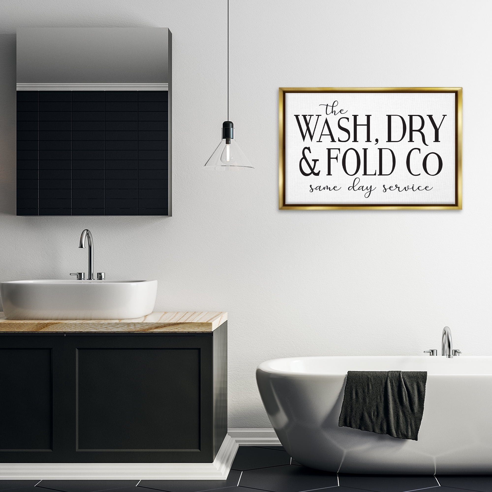 Stupell Industries Same Day Service Laundry Typography Painting Gold Floater Framed Art Print Wall Art, 31 x 21
