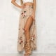thumbnail image 2 of Falda larga con estampado floral Mujer Ropa de verano Falda con cordones con abertura, gris rosa, L kenally AP001656-03, 2 of 7