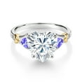 thumbnail image 2 of Gem Stone King 925 Silver and 10K Yellow Gold White Moissanite and Blue Tanzanite and White Diamond Engagement Ring for Women | 4.06 Cttw | Heart Shape 10MM | Gemstone Birthstone | Size 9, 2 of 3