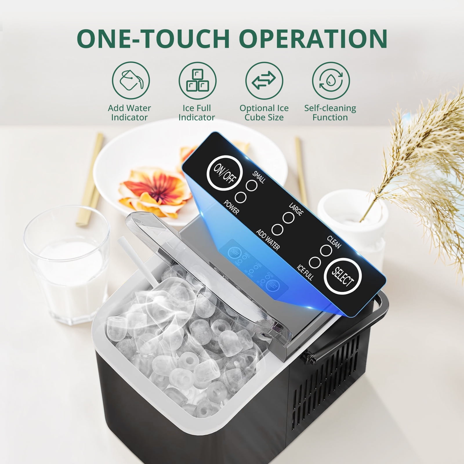 Atilioo Countertop Ice Maker with Handle, Ice in 6Mins, 26 Lbs/24H, 2 Sizes Bullet, Portable Ice Maker Machine with Self-Cleaning for Home/Bar/Camping/RV, Black