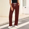 thumbnail image 2 of Women's Soft Fabric Yoga Pants with Pockets, Elastic Waist High Stretch Casual Fit, Solid Color Pants for Women, Workout Lounge Sports, Athletic Trousers | VerBelle,Wine M, 2 of 9