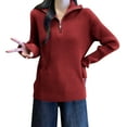 thumbnail image 3 of qucoqpe Womens Half-Zip Knit Sweaters Oversized Solid Pullover Cozy Fall Winter Long Sleeve Tops, 3 of 4