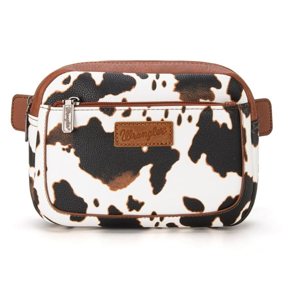 Wrangler Cow Print Waist Pack Western Belt Bag for Women with Adjustable Strap, B-Brown