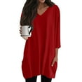 thumbnail image 2 of Endives Women's Long Sleeve T-shirt Tunics Summer V Neck Tshirts With Pockets Long Blouses Casual T shirt, 2 of 7