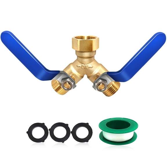 Two-way water divider for garden hose, made of pure copper to prevent rust, durable and sturdy, 3/4 inch GHT threaded Y-type valve