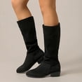 thumbnail image 3 of EKVAHL Women's Knee High Boots, Non‑Slip Faux Suede Slouch Tall Boots, Low Block Heel Wide Calf Walking Boots Black, 3 of 5
