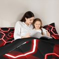 thumbnail image 4 of Manfei Geometric Honeycomb Bedding Comforter Set 7-Piece for Boys, Gradient Black Red Full Bedding Set, Neon Hexagon Fitted Sheet Flat Sheet, Microfiber Bedroom Decor, 4 of 8