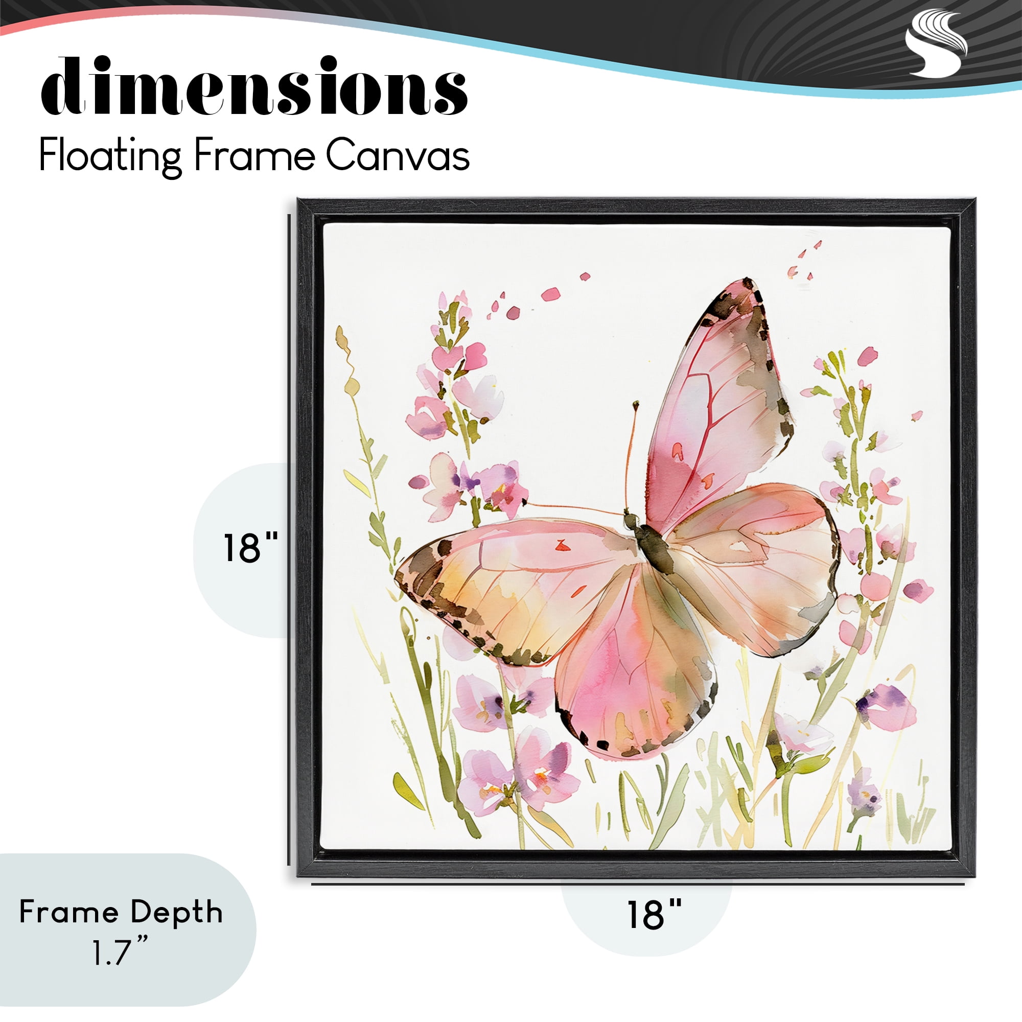 Stupell Industries Colorful Spring Butterfly Pink Black Framed Floater Canvas Wall Art, design by Creative Studio