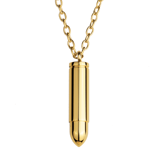 Collar para Hombre, Cadena con Dije de Bala LUCKMAN, Acero Inoxidable, Modelo Bullet dorado UNITALLA