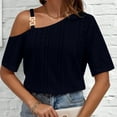 thumbnail image 2 of HAPIMO Sales Shirts for Women Pleat Off Shoulder Neck Tee Shirt Casual Tierred Pullover Tops Short Sleeve Renaissance Solid Teen Grils Fashion Clothes Womens Summer Tops Navy L, 2 of 5
