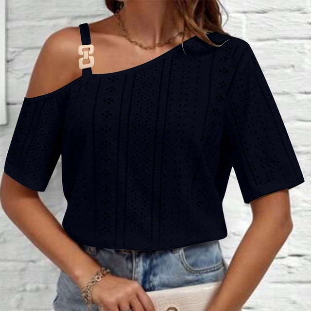 Shorts pour Femmes, Blouses pour Femmes, Mode Décontractée, Hauts à Col Court Unis, Blouses à Col Asymétrique