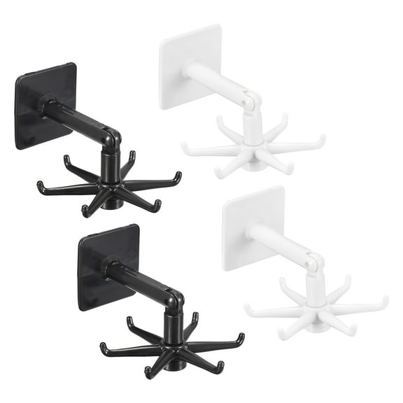 Uxcell 360 Degrees Rotating Folding Hook, Self Adhesive Wall Mounted Vertical  Hooks, White & Black 4 Pack