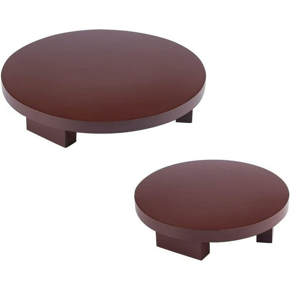 2PCS Round Wood Display Stand (Brown 7.9 inch & 5.9 inch) Wood Pedestal Stand Footed Display Base Wood Riser for Gemstone Mini Vase Jewellery Display Farmhouse Decor Brown