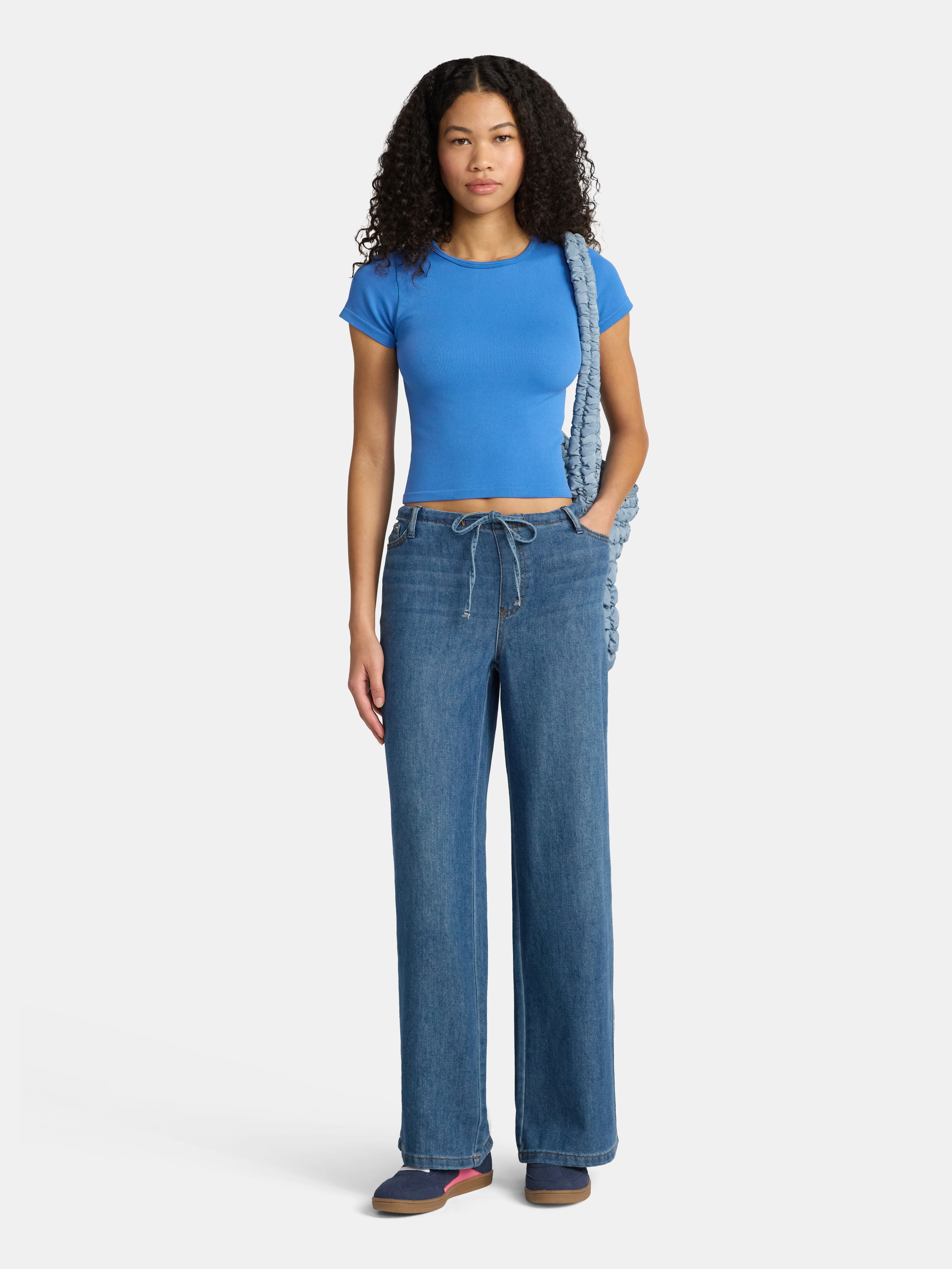 No Boundaries Mini Waistband Wide Leg Pants, 31'' Inseam, Women's