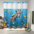thumbnail image 6 of No Hook Shower Curtain, Funny Diving Giraffe Shower Curtains for Bathroom with See Through Top Window, Ocean Coastal Coral Fish Marine Life Waterproof & Washable Bath Curtain Long 72"x78", 6 of 9