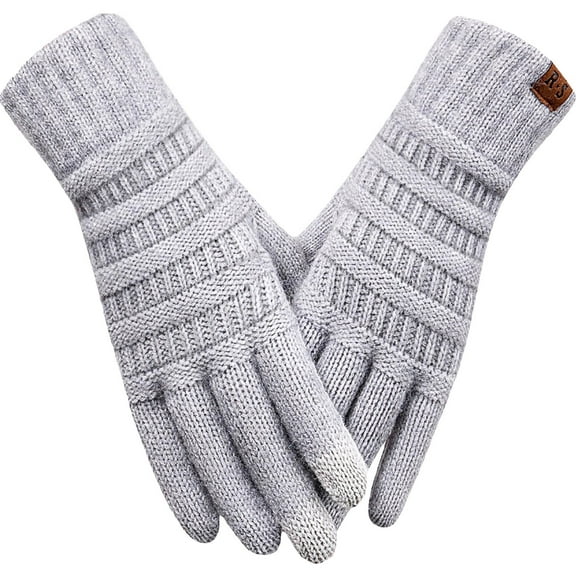Winter Gloves for Women - Upgraded Touch Screen Warm Knit Gloves Cold Weather, Soft Fleece Lining Elastic, Light Gray