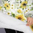 thumbnail image 3 of Oversized Wearable Blanket Hoodie,White Green Leaf Sunflower Pattern Sherpa Blanket Hoodie with Super Pockets,Super Warm Fuzzy Pullover for Women & Men, 3 of 6