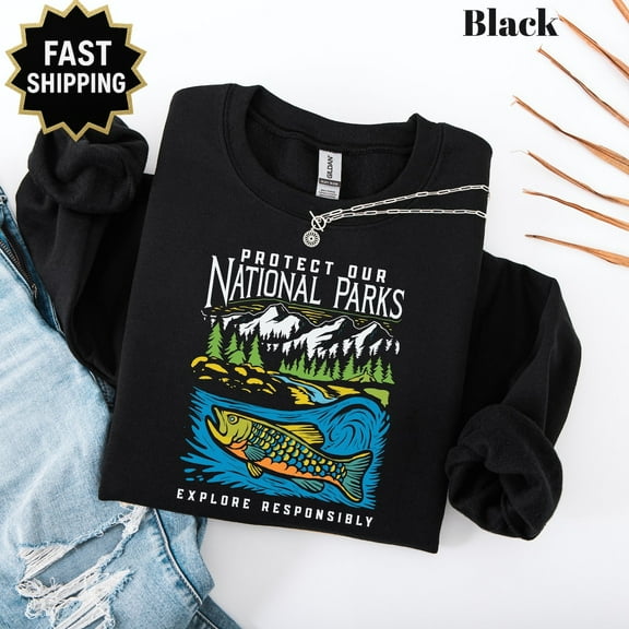 90s National Parks Unisex Sweatshirt Sweatshirt Respect the Local Wildlife Pullover Hiking Camping Clothes Wanderlust Shirt All Size S-5Xl