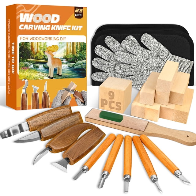 Kit de tallado en madera K KERNOWO, 23 piezas con 4 cuchillos de trinchar, 5 detalles