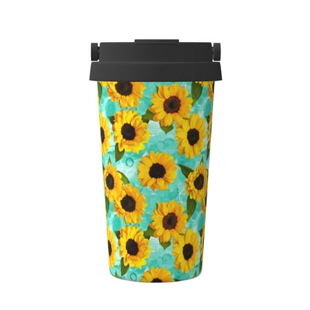 

Matuu Sunflowers With Green Leaves for Insulated Coffee Mug Reusable Travel Coffee Cup Spill Proof 16oz Stainless Steel Coffee Cups for Hot/Ice Coffee Tea