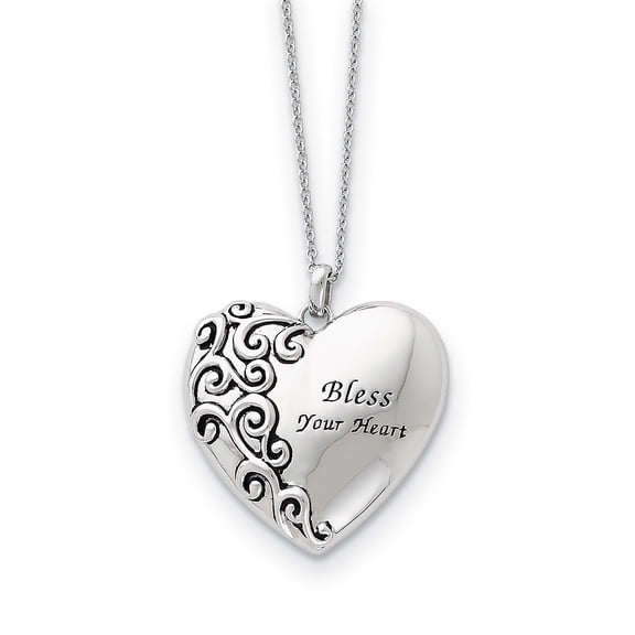 Sentimental Expressions  Sterling Silver Rhodium-plated Antiqued Bless Your Heart 18in Necklace
