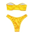 thumbnail image 5 of Cathalem String Bikinis for Women Ribbed Texture Side Cutout Tank Top Mid Rise Bathing Suit,Yellow L, 5 of 5