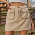 thumbnail image 6 of Parfaitlady Skirts for Women Trendy Y2k Cargo Denim Mini Skirt High Waisted Stretchy Jean Shorts Shallow Khaki S, 6 of 7