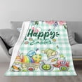 thumbnail image 2 of Happy Easter Bunny Blanket Easter Element Cute Farmhouse Gnomes Rabbits Eggs Teal Truck Aqua Plaids Flannel Throw Blanket for Holiday Party Gifts 60"x50", 2 of 6
