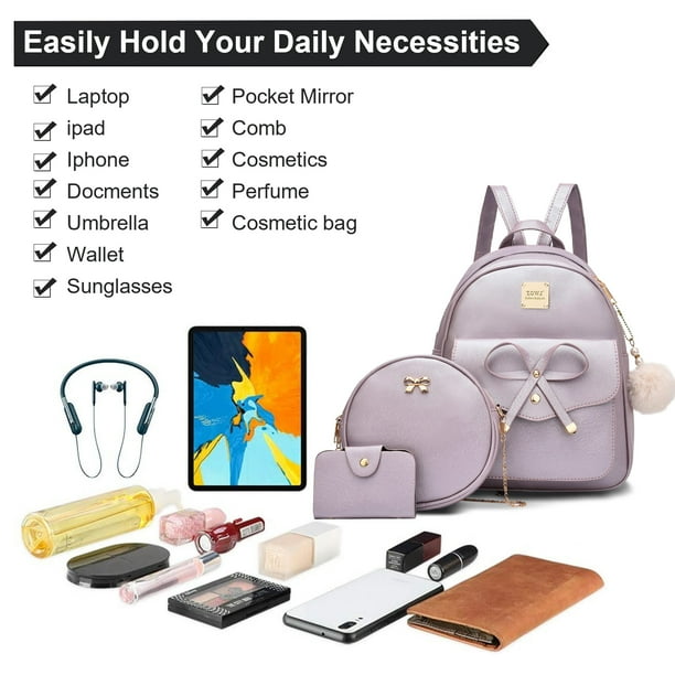 3-Piece Mini Leather Backpack Set, Bowknot Decor, Casual  display picture 2