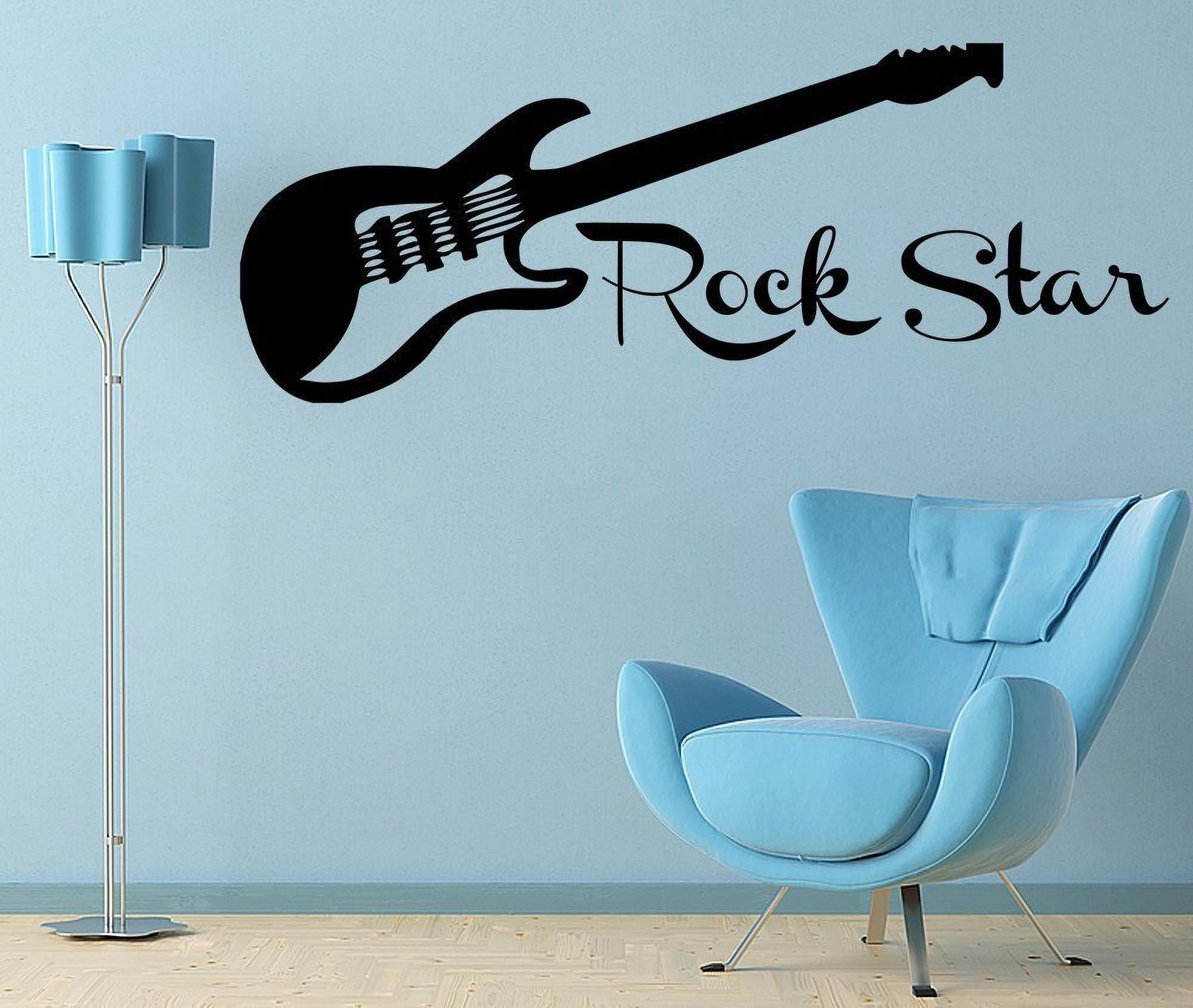 Three Pieces Tribal Electric Guitar Wall Decor Art Music Wall Sticker for Home Living Room DIY Vinyl Removable Wall Decal for Bedroom Kids Room TM-59 Black