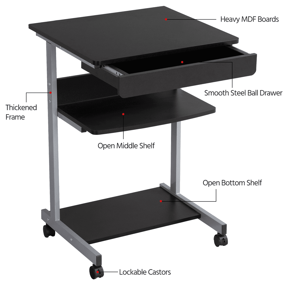Fullfurnique Bureau d'ordinateur Portable avec Rangement Compact, Noir