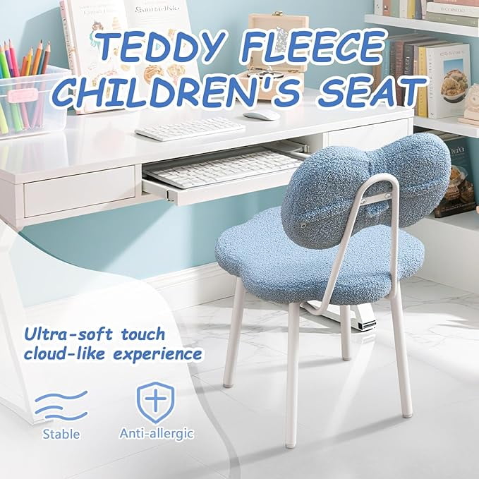 Teen  Desk Chair Girls Vanity Chair Kids Desk Teddy Fleece Student Task Study Bedroom Office Reading Seat for Girls(Blue)