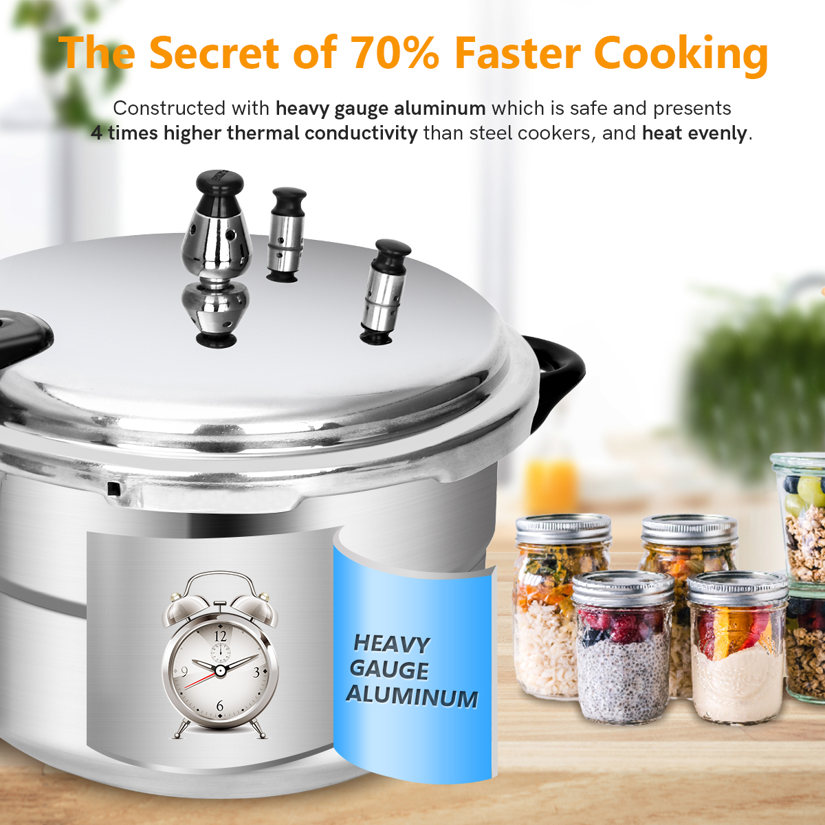 BreeRainz 5.3 Quart Pressure Cooker, 10 PSI Induction Compatible Pressure Canner w/ Honeycomb Stainless Steel Clad Base for Fast & Even Heating, Canning Rack Included