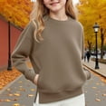 thumbnail image 2 of Cotton Sweatshirts for Girls Crewneck Plain Pullover with Pockets Side Split Hem Casual Long Sleeve Fall Tops (13 Years, Khaki), 2 of 7