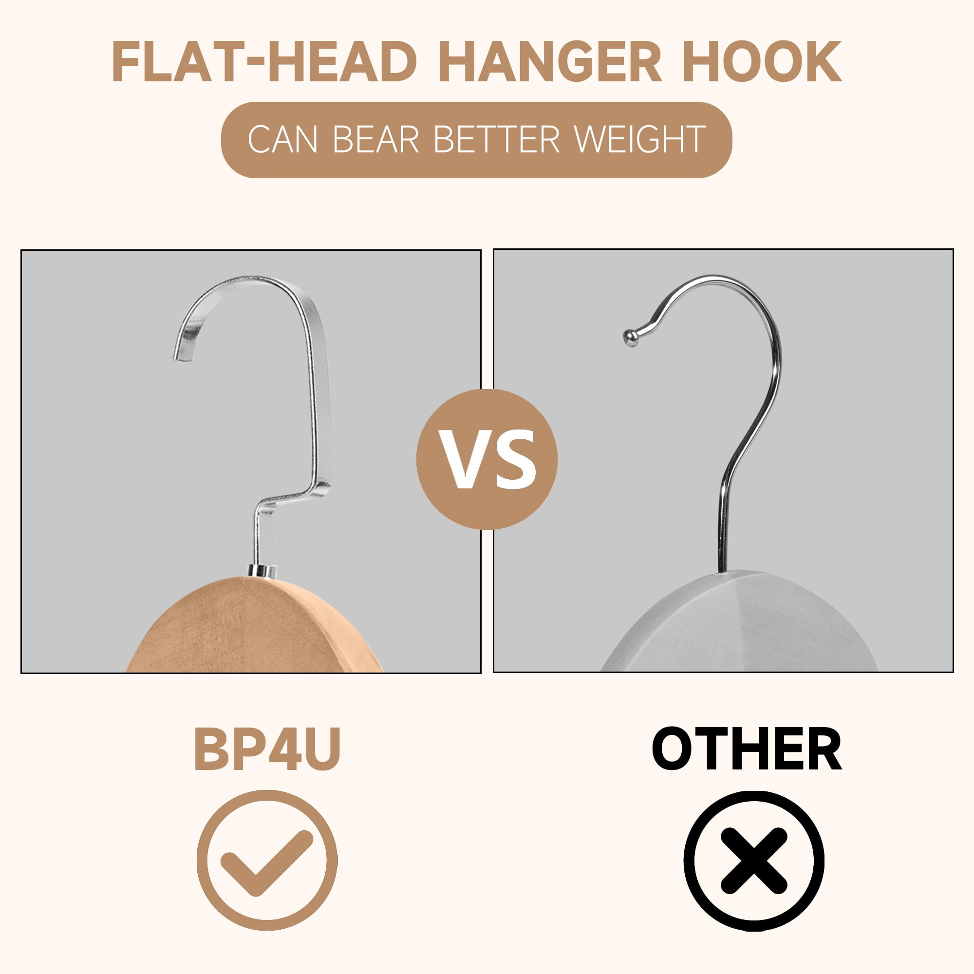 BP4U 6-Pack Premium Wide Shoulder Wooden Suit Hangers, Heavy-Duty Non-Slip Solid Wood Coat Hangers with Locking Bar for Suits & Coats(Natural Wood)