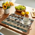thumbnail image 2 of Dog Paws Printed Placemats Set of 4, Vintage Teal Brown Wooden Farmhouse Placemats for Dining Table, Place Mats for Kitchen Tabletop, Waterproof Wipeable Dining Table Mats Set, 2 of 9