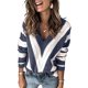 thumbnail image 2 of Suéter De Mujer Cuello En V Manga Larga Moda Transpirable Hueco Jersey Rayas Mujer Suéter Denim Azul S, 2 of 6