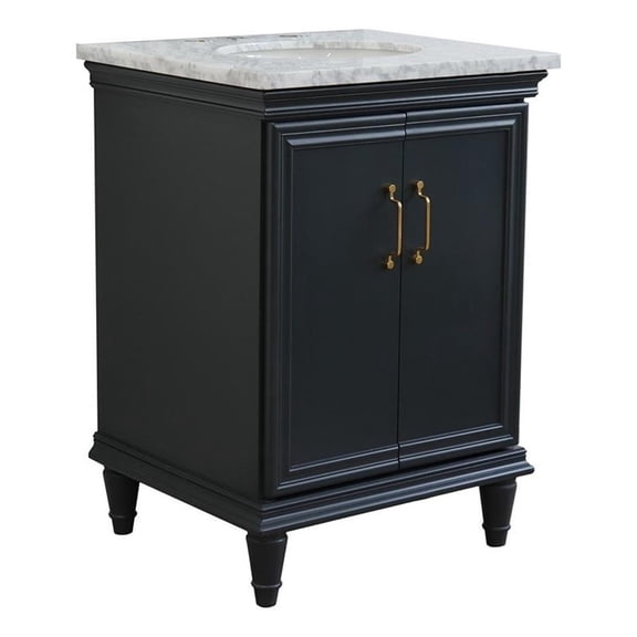 25 in. Single Wooden Vanity  Dark Gray with White Carrara  Oval Sink