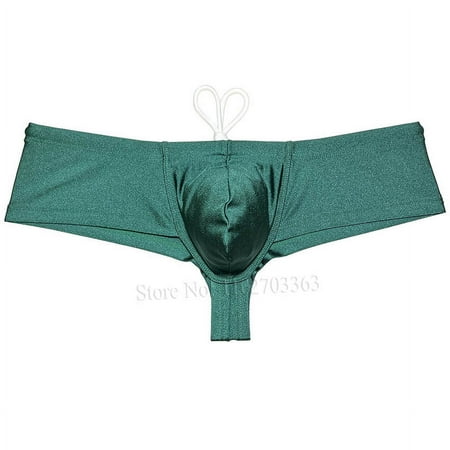 Botmois Men s Solid Nylon Brazilian Bikini Boxers Briefs Swimwear Drawstring Swimsuit Shiny Cheeky Swim Thong Beach Bathing Suit Mini Surfing Trunks Fresh Dark Green M