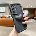thumbnail image 2 of for Samsung Galaxy S21 Ultra Case 6.8", Cute Kawaii 3D Love Heart Solid Color Curly Wave Frame Camera Lens Cover Shockproof Soft Silicone S21 Ultra Phone Case for Women (Black), 2 of 12