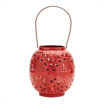 Melrose Punched Metal Candle Lantern 8"H Industrial Red