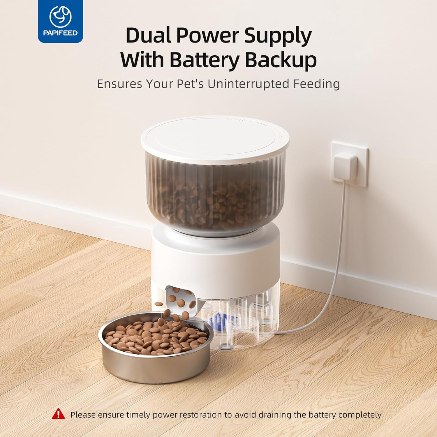 Automatic Cat Feeder and Water Fountain Combo, 3L WiFi Smart Pet Feeder with Stainless Steel Bowl, App Control for Remote Feeding, Detachable Easy Clean (White)