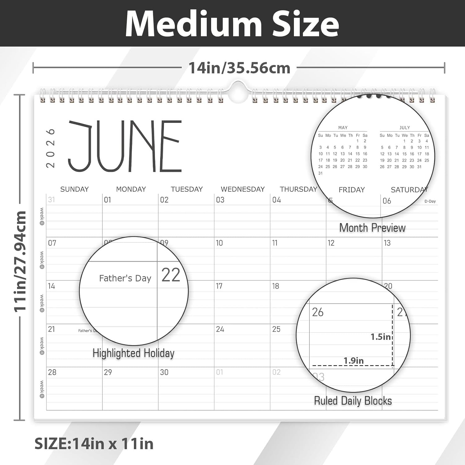 Wall Calendar 2026, 2026 Calendar Wall from Jan. 2026 to Dec 2026, 14" X 11" Paper Monthly Planner Wall Hanging Calendar with Thick Paper for Office Home Planning & Organizing