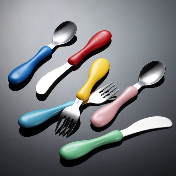 Cuchara de acero inoxidable 304 para niños, cuchara para sopa, alimentos complementarios para bebés, cuchillo y tenedor de entrenamiento para bebés, vajilla de regalo