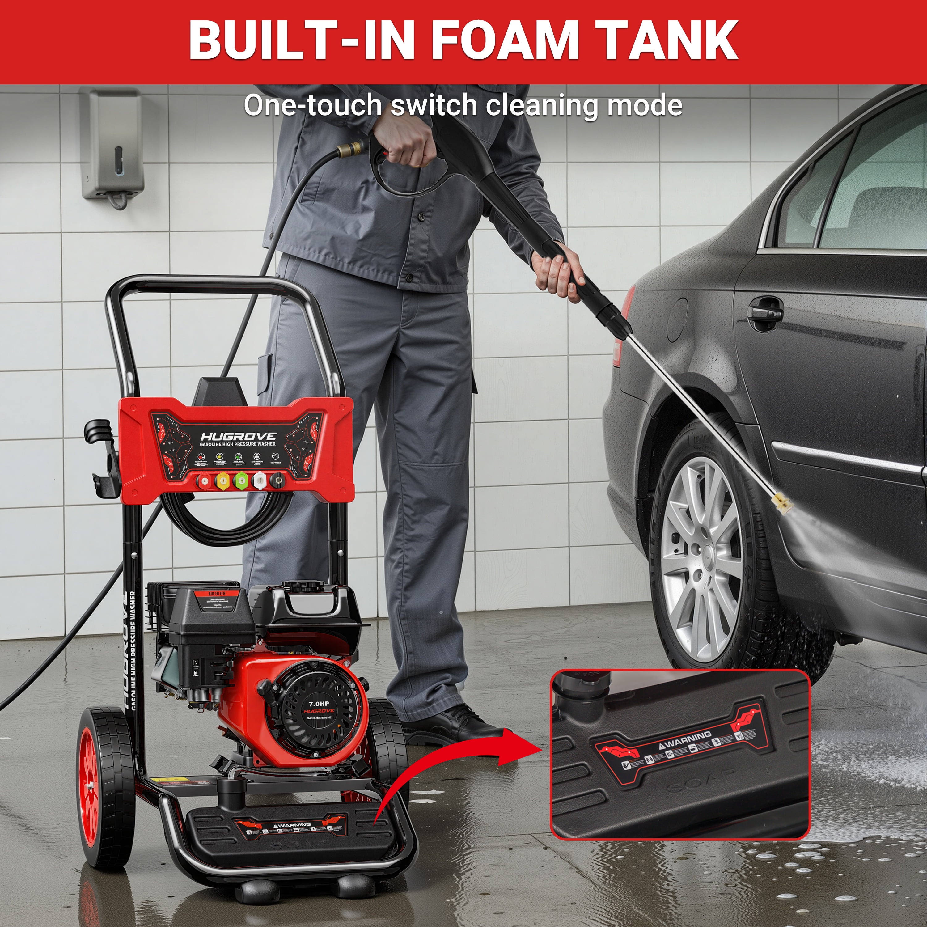 Seizeen Pressure Washer Gas Powered, 3600 PSI Power Washer w/Buil-in Soap Tank, Portable Water Washer w/5 Quick Nozzles, 25FT Hose, 210CC OHV Engine, 2.6 GPM Powerful Pump