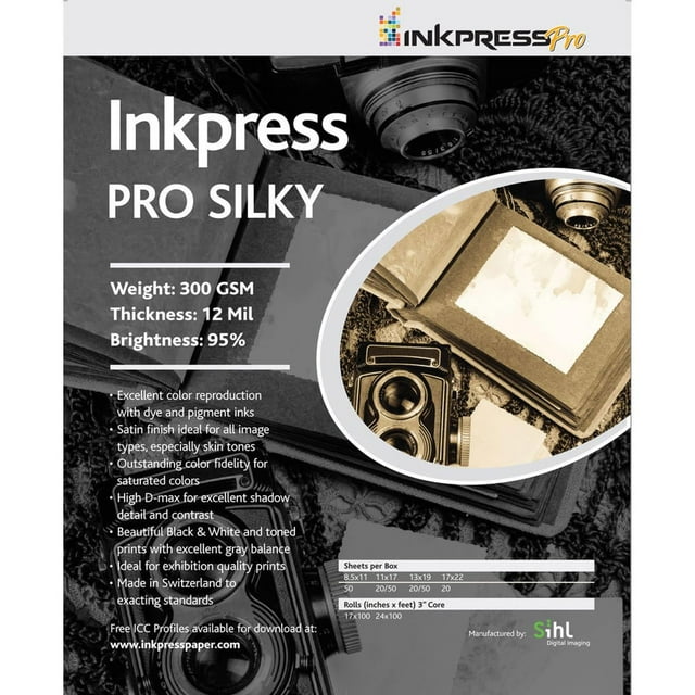 Inkpress Pro Silky Inkjet Photo Paper, 300gsm, 12mil, 95% Bright, 5x7", 100 Sheets
