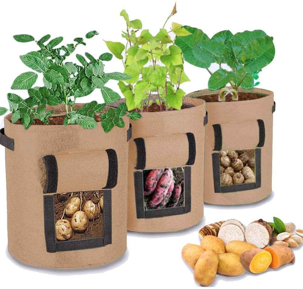 KANGMOON Potato Grow Bags 12 Gallon Garden Vegetables Planter Bags with Handles and Access Flap for Planting Potato Carrot Onion Taro Radish Peanut 
